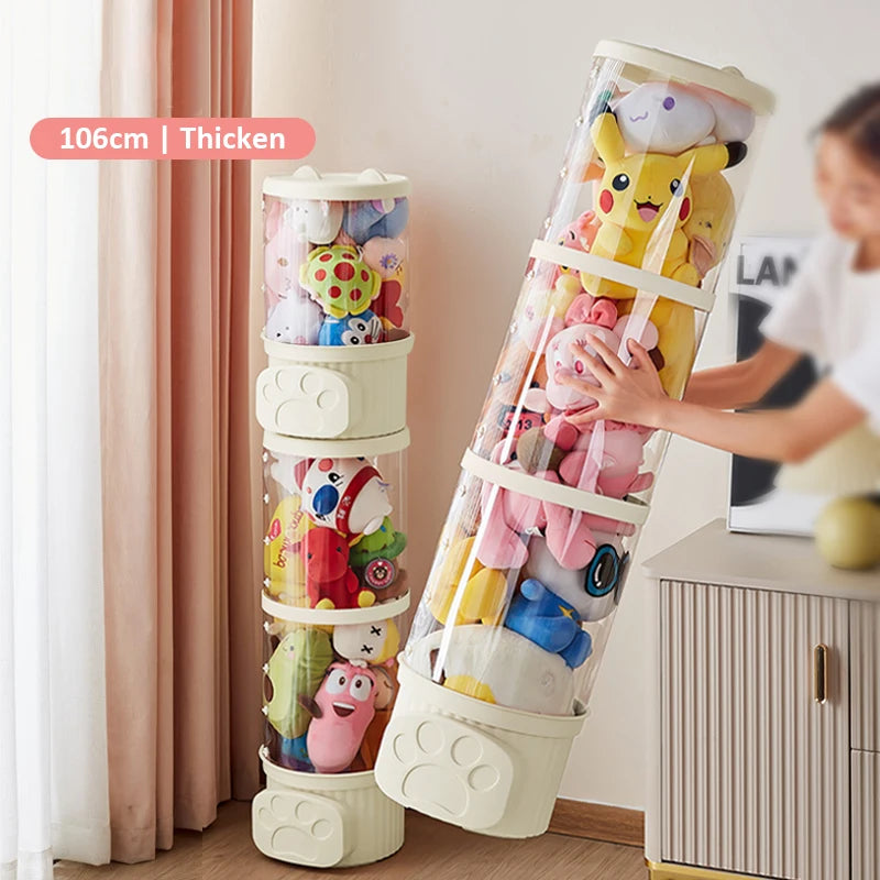 Purilite Select Transparent Toy Storage Box | Moistureproof Stuffed Animal Organizer | Round Storage Container for Home Organization