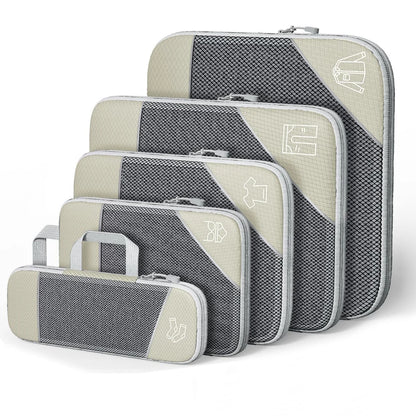 Purilite Select 5PCS Travel Compression Packing Cubes & Shoe Bag Set