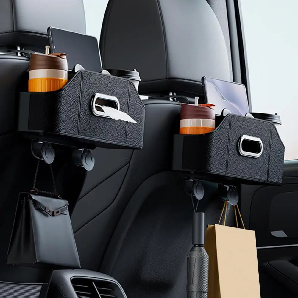 Purilite Select Car Backseat Organizer with Cup Holders | Multifunctional Headrest Hanging Storage Box with Tissue Holder and Accessory Compartments for Vehicle Interior Organization