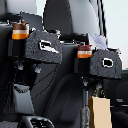 Purilite Select Car Backseat Organizer with Cup Holders | Multifunctional Headrest Hanging Storage Box with Tissue Holder and Accessory Compartments for Vehicle Interior Organization