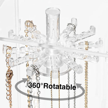 Purilite Select 360° Rotating Necklace Holder Stand with 24 Hooks Acrylic Jewelry Organizer Display Rack