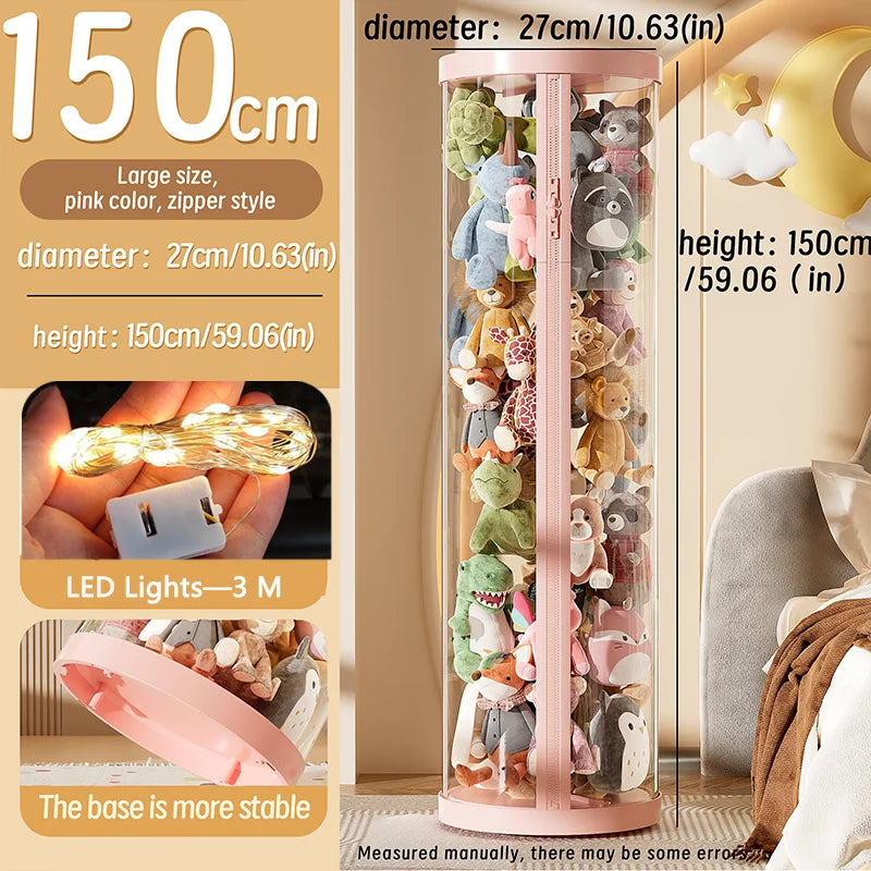 Purilite Select Transparent Doll Storage Box | Plush Toy Organizer | Zipper Storage Tube | Kids Toy Organization Bin