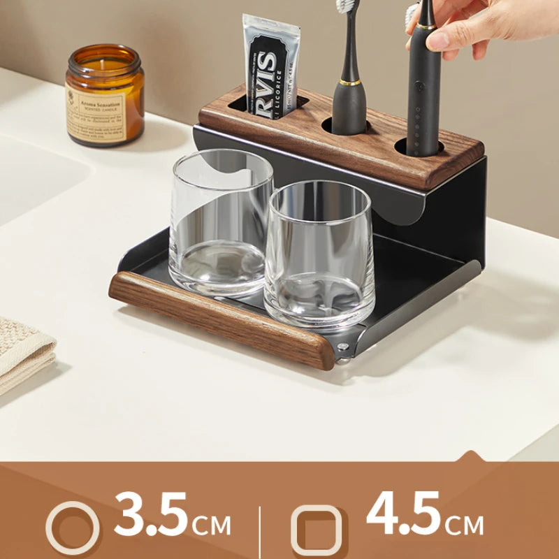 Purilite Select | Walnut Electric Toothbrush Holder | Bathroom Vanity Tooth Cup & Organizer