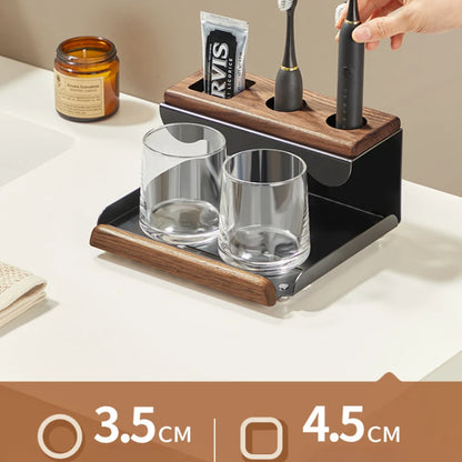 Purilite Select | Walnut Electric Toothbrush Holder | Bathroom Vanity Tooth Cup & Organizer