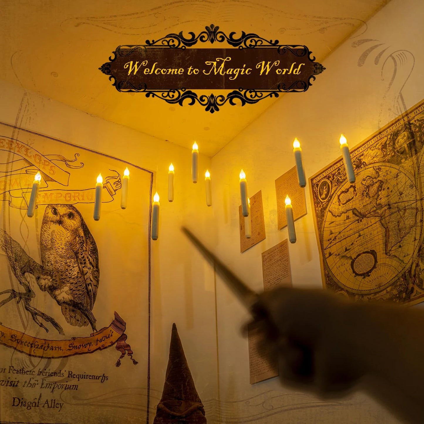 Purilite Select Halloween LED Floating Candles – Remote Control Magic Wand, Battery-Operated Hanging Warm Light Decoration