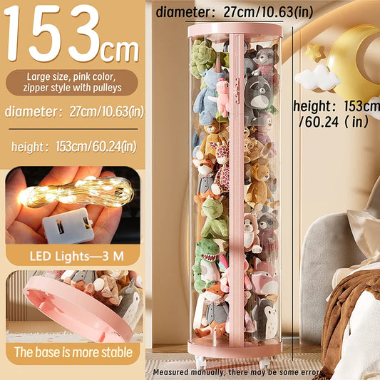 Purilite Select Transparent Doll Storage Box | Plush Toy Organizer | Zipper Storage Tube | Kids Toy Organization Bin