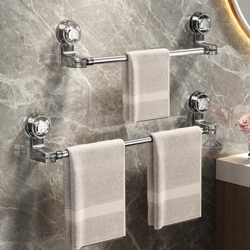 Purilite Select Suction Cup Retractable Towel Bar pair | Wall Mounted Non-Drill Adjustable Holder | Waterproof Multipurpose Rack Set of 2