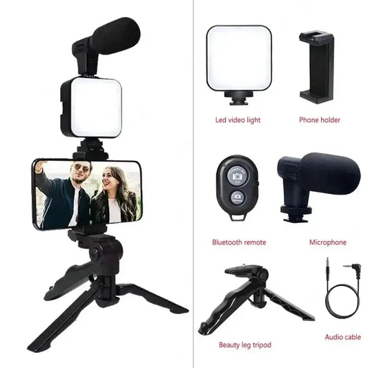 Purilite Select Smartphone Vlogging Kit with Tripod, Phone Holder, Mini Microphone and LED Fill Light – Complete Video Recording Starter Set