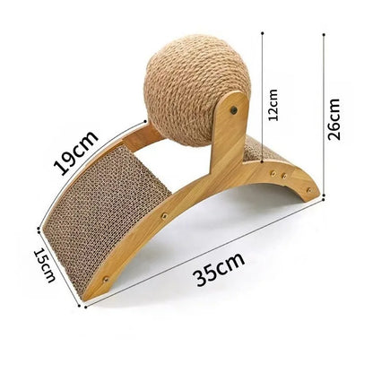 Purilite Select 2 In 1 Cat Scratching Ball Wooden Cat Scratcher | Natural Sisal Scratch Board | Wear-Resistant Paw Training Toy