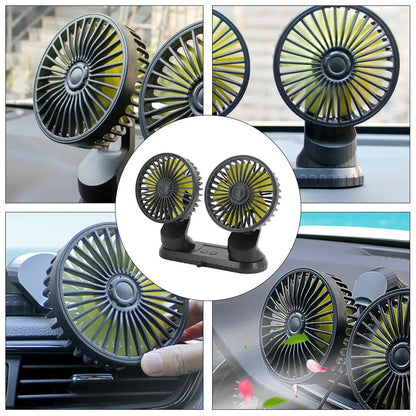Purilite Select Dual Head USB Car Fan 3 Speed Adjustable Cooling Fan for Car Dashboard Home Office Use