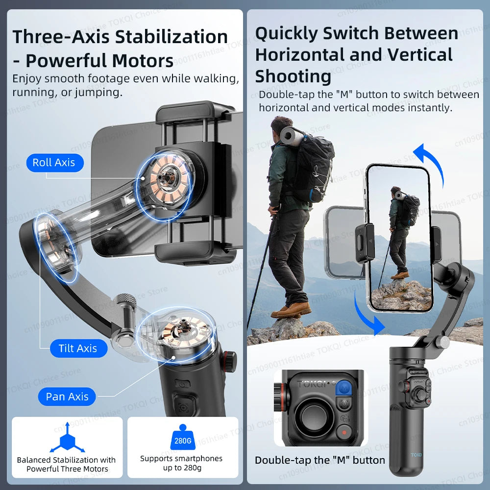 Purilite Select M02 3-Axis Smartphone Gimbal Stabilizer with Wireless Remote – Face Tracking Handheld Stabilizer for Vlogging and Video Recording