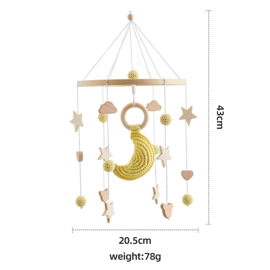 Purilite Select Wooden Baby Crib Mobile | Crochet Star Hanging Bed Bell | Nursery Rattle Decoration | Newborn Comfort Toy