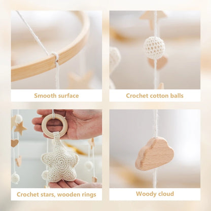 Purilite Select Wooden Baby Crib Mobile | Crochet Star Hanging Bed Bell | Nursery Rattle Decoration | Newborn Comfort Toy