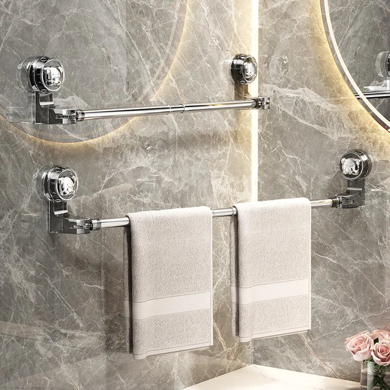 Purilite Select Suction Cup Retractable Towel Bar pair | Wall Mounted Non-Drill Adjustable Holder | Waterproof Multipurpose Rack Set of 2