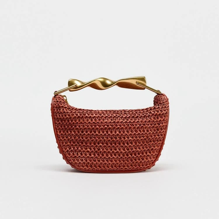 Purilite Select Summer Half-Moon Woven Straw Shoulder Bag