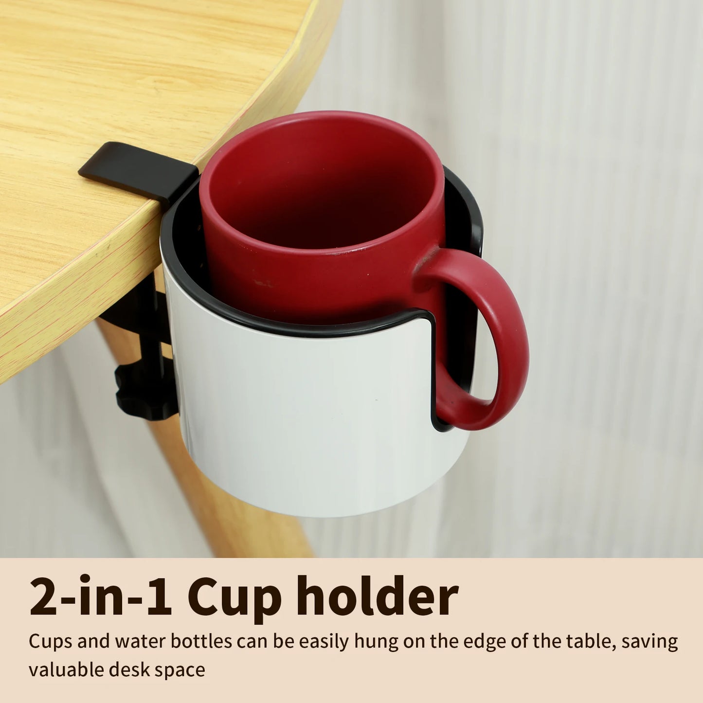 Purilite Select 2-in-1 Desk Cup Holder | Adjustable Clamp Mug & Headphone Holder | Space-Saving Desk Organizer