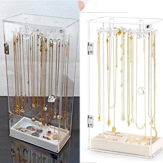 Purilite Select 360° Rotating Necklace Holder Stand with 24 Hooks Acrylic Jewelry Organizer Display Rack