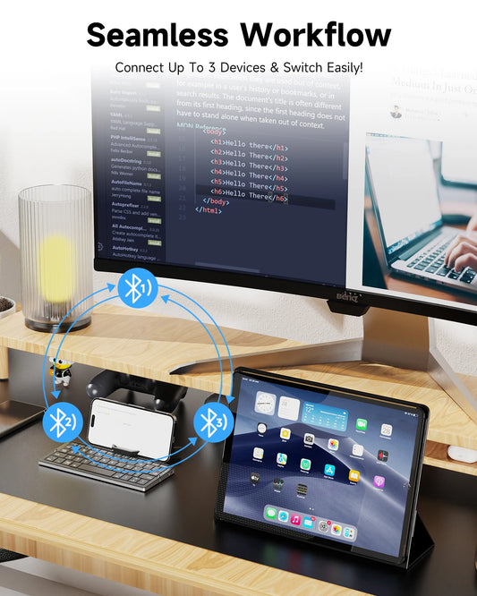 Purilite Select Portable Foldable Bluetooth Keyboard | Wireless Mini Keypad | Hidden Stand | Rechargeable | Multi-Device Compatible