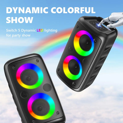 The HY-3317 wireless speaker is equipped with a subwoofer, a free microphone, and cinema grade surround sound