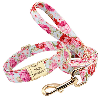 Purilite Select Personalized Floral Dog Collar and Leash Set