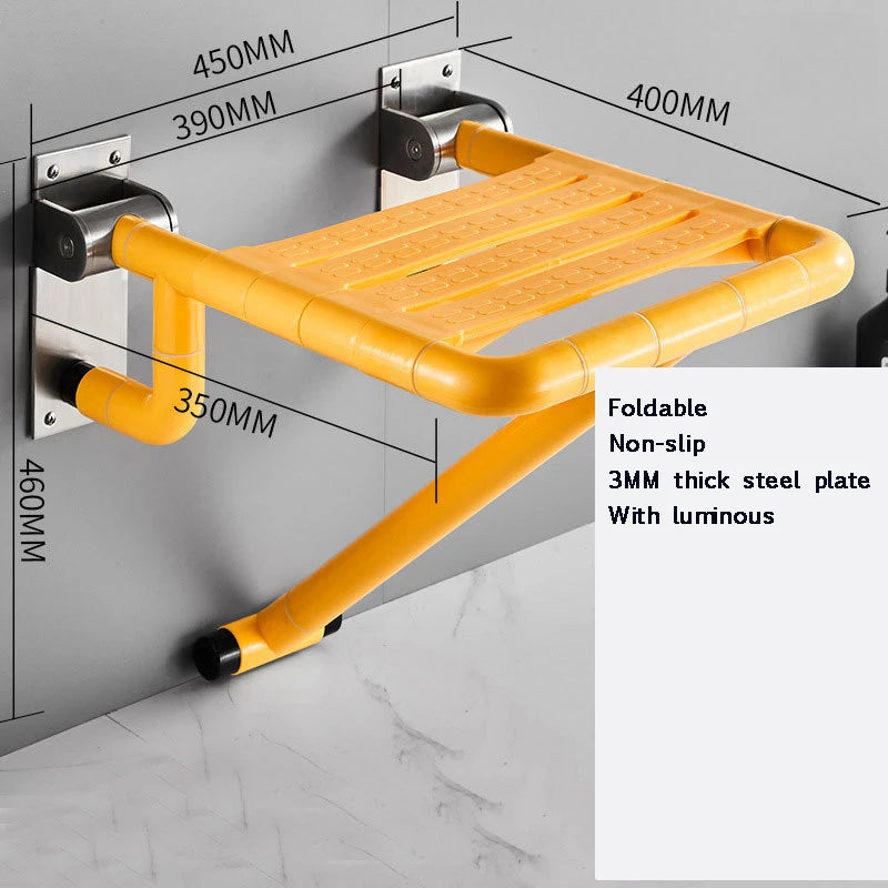 Purilite Select Bathroom Shower Wall Mounted Folding Seat | Stainless Steel Heavy Duty Shower Stool | Space Saving Foldable Chair 200KG Load
