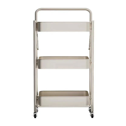 Purilite Select Carbon Steel Foldable 3-Tier Rolling Storage Cart Multi-Layer Floor Stand Organizer with Wheels