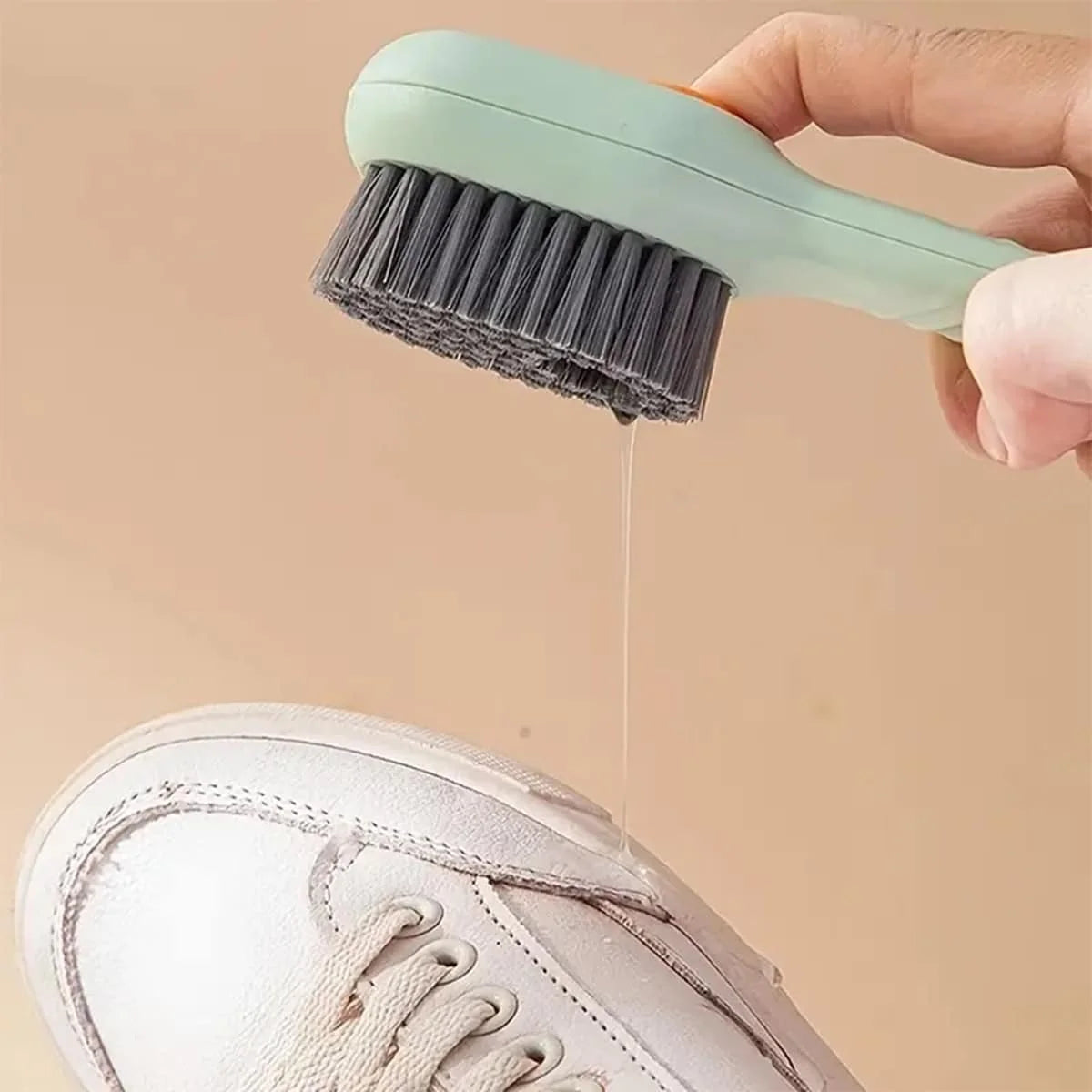 Purilite Select Multi-Function Long Handle Cleaning Brush with Press-On Liquid Dispenser for Shoes and Household Cleaning (Set of 3)