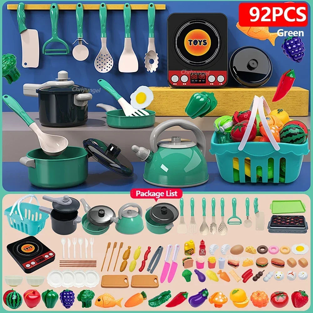 Purilite Select Kids Kitchen Toys Set 92/86/69/59 PCS Pretend Play Kitchen Accessories with Play Pots and Food Cooking Toy Set for Boys and Girls