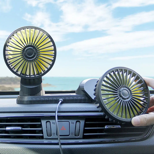 Purilite Select Dual Head USB Car Fan 3 Speed Adjustable Cooling Fan for Car Dashboard Home Office Use