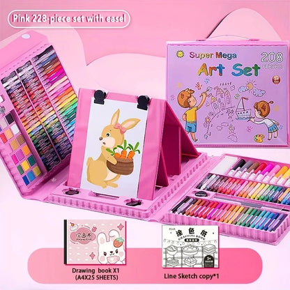 Purilite Select 208-Piece Kids’ Art Set with Easel, Colored Pencils, Watercolor Pens & Sketch Book – Complete Creative Painting Kit for Young Artists