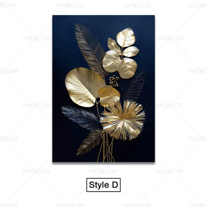 Purilite Select Luxury Black & Gold Plant Leaves Canvas Print