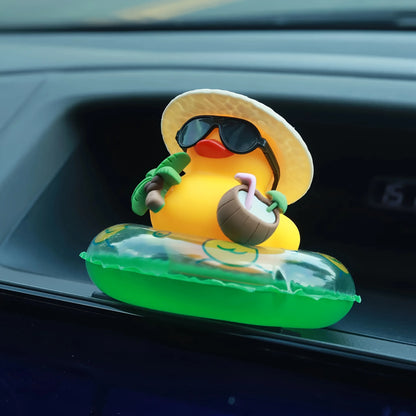 Purilite Select Tropical Rubber Duck Car Dashboard Ornament Set of 3 with Sunglasses and Coconut Float Decorative Interior Accessories