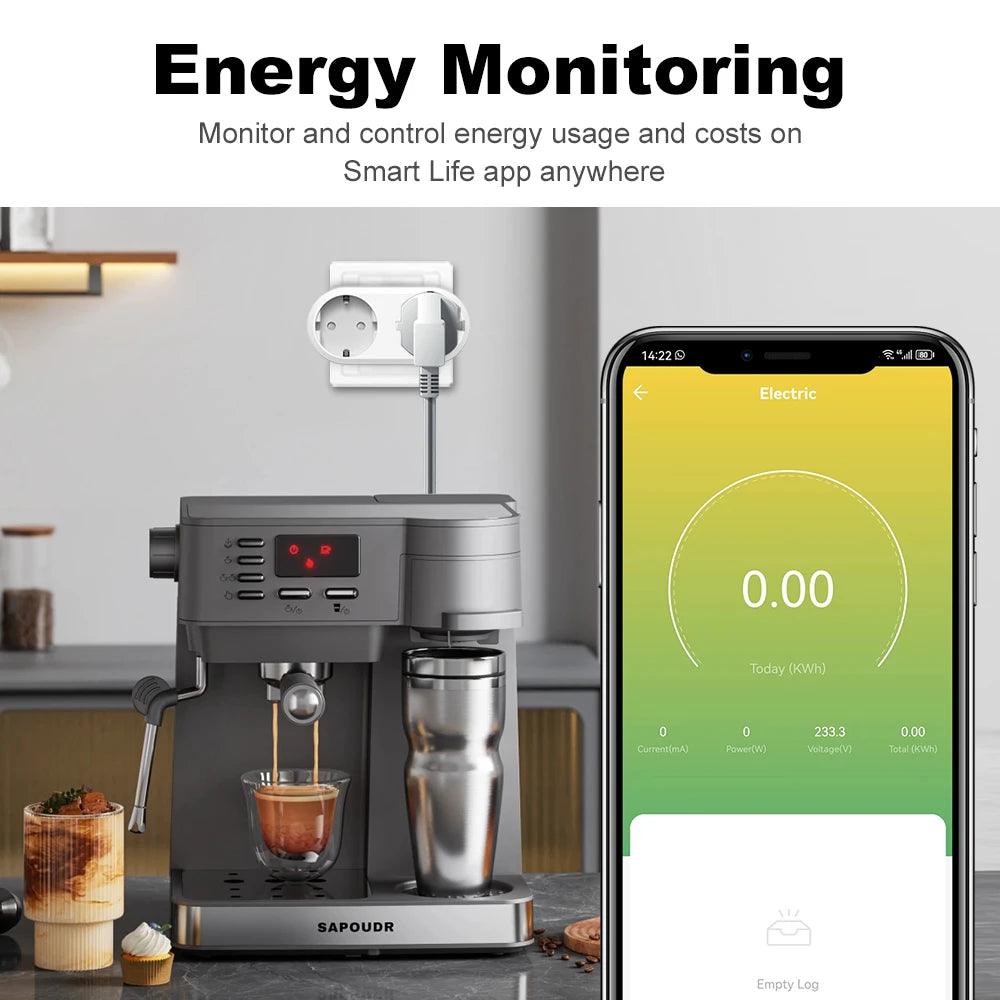 Purilite Select Smart WiFi Dual Outlet Plug | 2-in-1 Smart Socket | Energy Monitoring | Voice Control | 16A Programmable Smart Power Adapter (Set of 2)