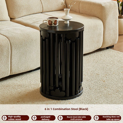 Purilite Select Solid Wood Round Stool | Stackable Dining Table Stool | Living Room Coffee Table Small Chair