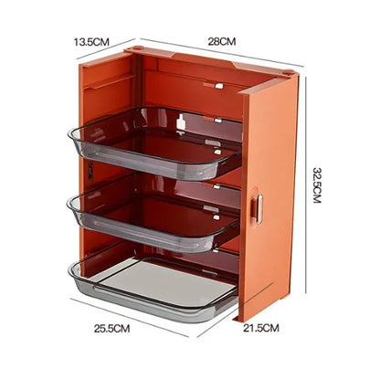 Purilite Select Foldable 6 Layer Kitchen Dish Tray Rack | Multi-Functional Side Dish Organizer | Drawer Design Storage Rack | Wall Mounted Kitchen Storage