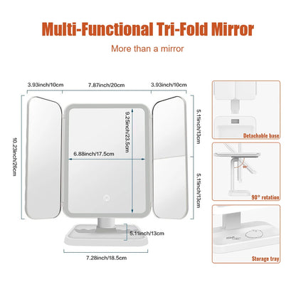 Purilite Select Trifold Makeup Mirror LED Lights | Smart Beauty Light-Up Mirror | Dorm Dressing and Complementary Fill Light