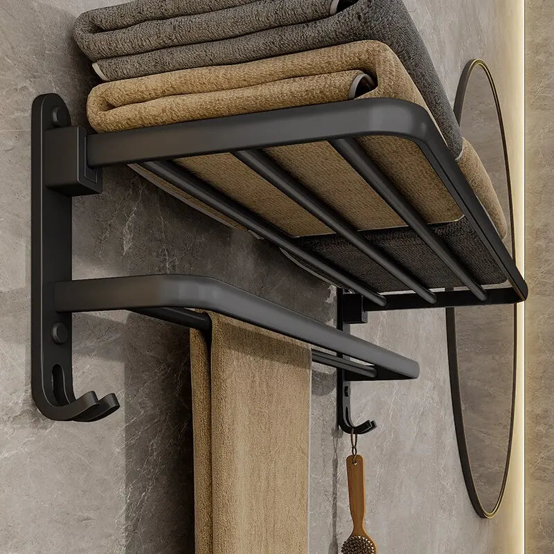 Purilite Select Matte Black 50CM Folding Towel Rack with Hook