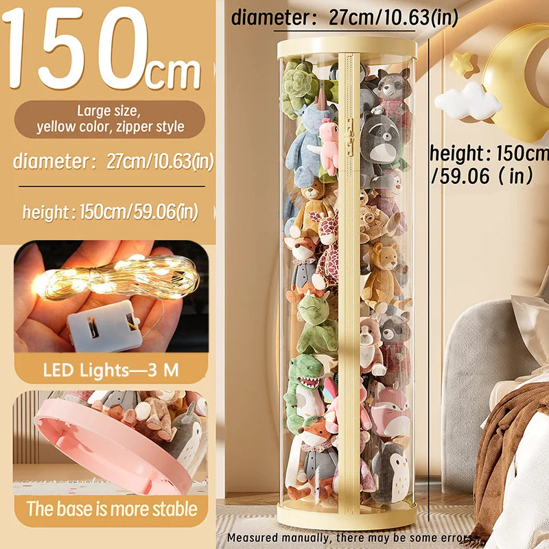 Purilite Select Transparent Doll Storage Box | Plush Toy Organizer | Zipper Storage Tube | Kids Toy Organization Bin