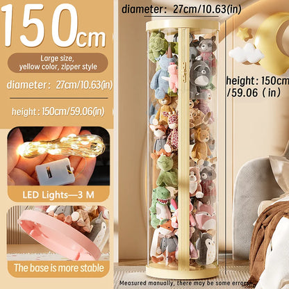 Purilite Select Transparent Doll Storage Box | Plush Toy Organizer | Zipper Storage Tube | Kids Toy Organization Bin