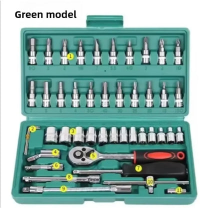 Purilite Select 46-Piece Socket & Wrench Combination Set — Professional Car, Motorcycle & Household Tool Kit