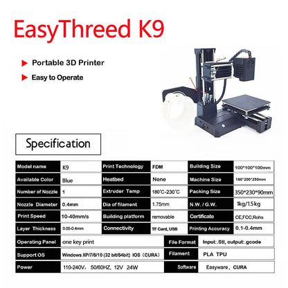 Purilite Select EasyThreed K9 Mini 3D Printer
