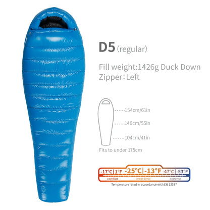 Purilite Select Lightweight Duck Down Winter Sleeping Bag | Compact Backpacking & Camping Mummy Sleeping Bag