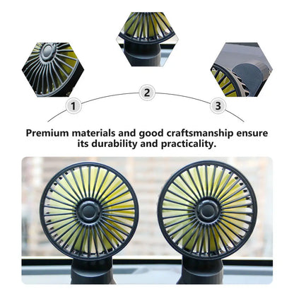 Purilite Select Dual Head USB Car Fan 3 Speed Adjustable Cooling Fan for Car Dashboard Home Office Use