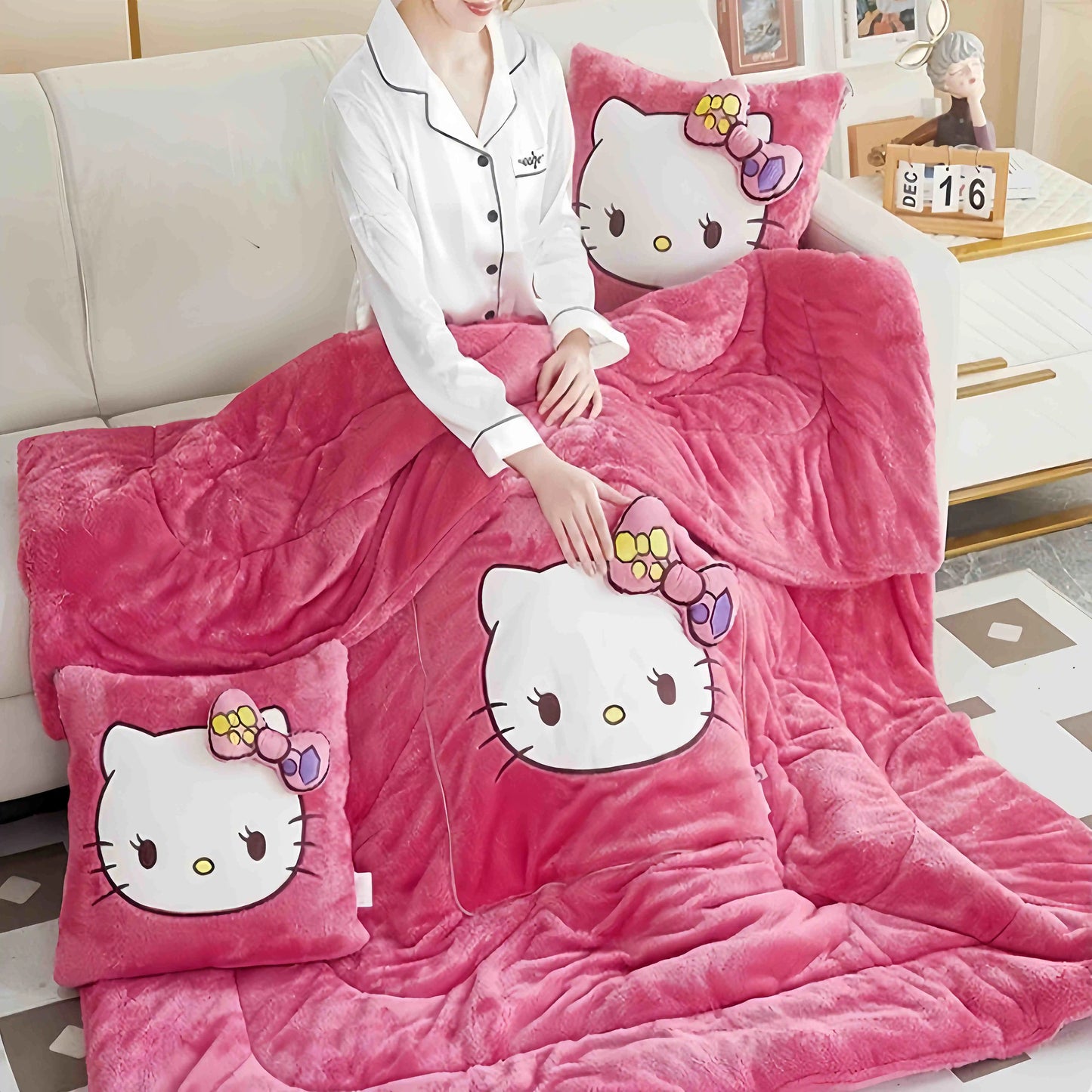 Purilite Select | Hello Kitty Throw Pillow Blanket | Two-in-One Kawaii Flannel Nap Blanket | Kids & Bedroom Decor Gift