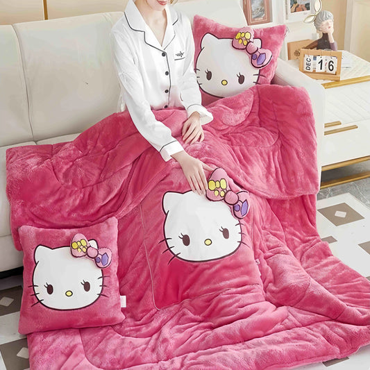 Purilite Select | Hello Kitty Throw Pillow Blanket | Two-in-One Kawaii Flannel Nap Blanket | Kids & Bedroom Decor Gift