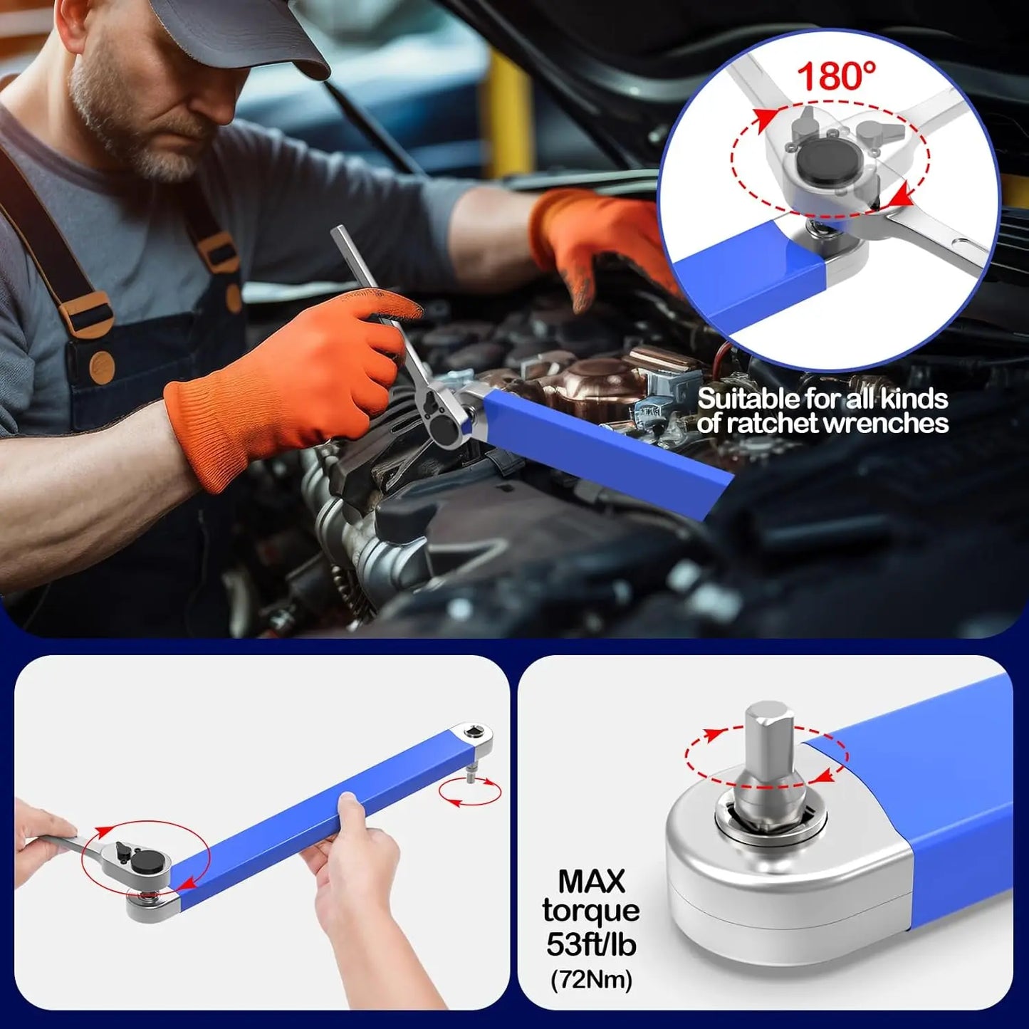 Purilite Select Compact Offset Extension Wrench with 4 Adapters | Dual-Purpose Impact Socket Ratchet Wrench | Automotive Hand Tool