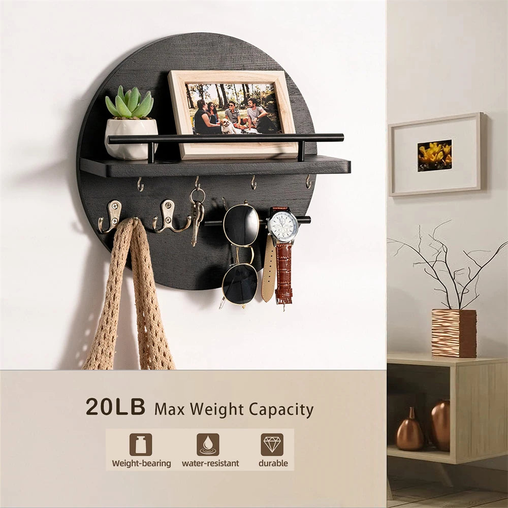 Purilite Select Wooden Wall-Mounted Key Holder with Shelf