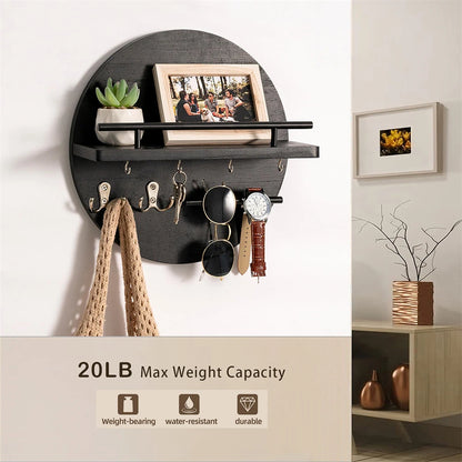 Purilite Select Wooden Wall-Mounted Key Holder with Shelf