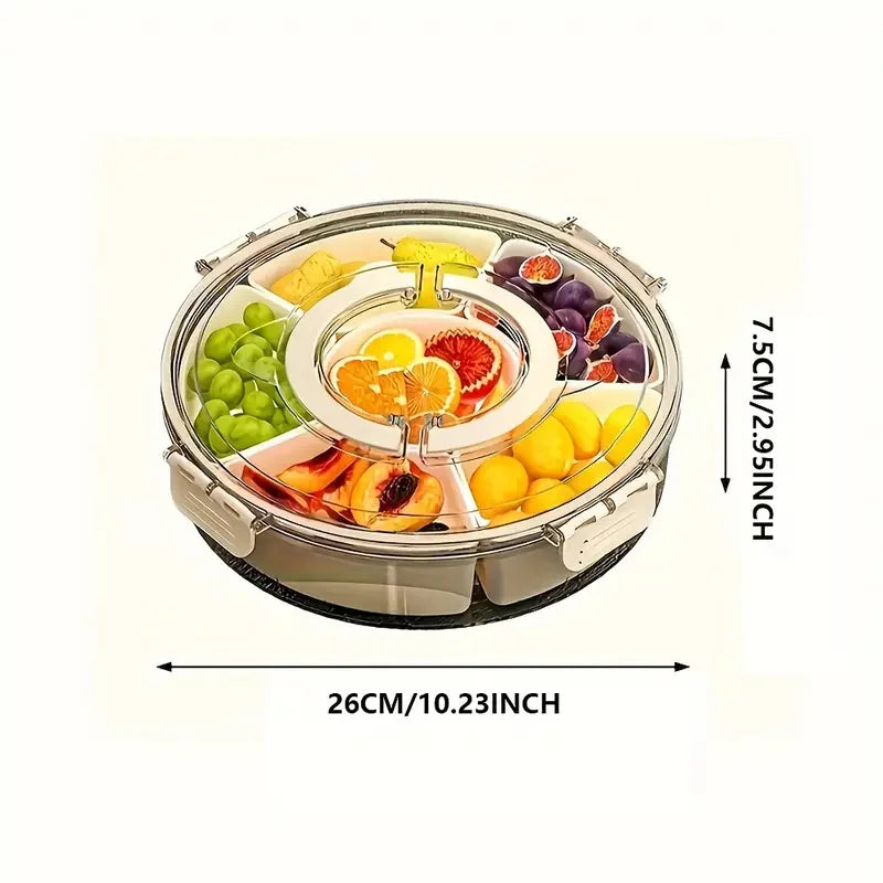 Purilite Select | Divided Rotating Serving Tray with Lid & Handle | Portable Snackle Box for Fruits Snacks Veggies & Charcuterie