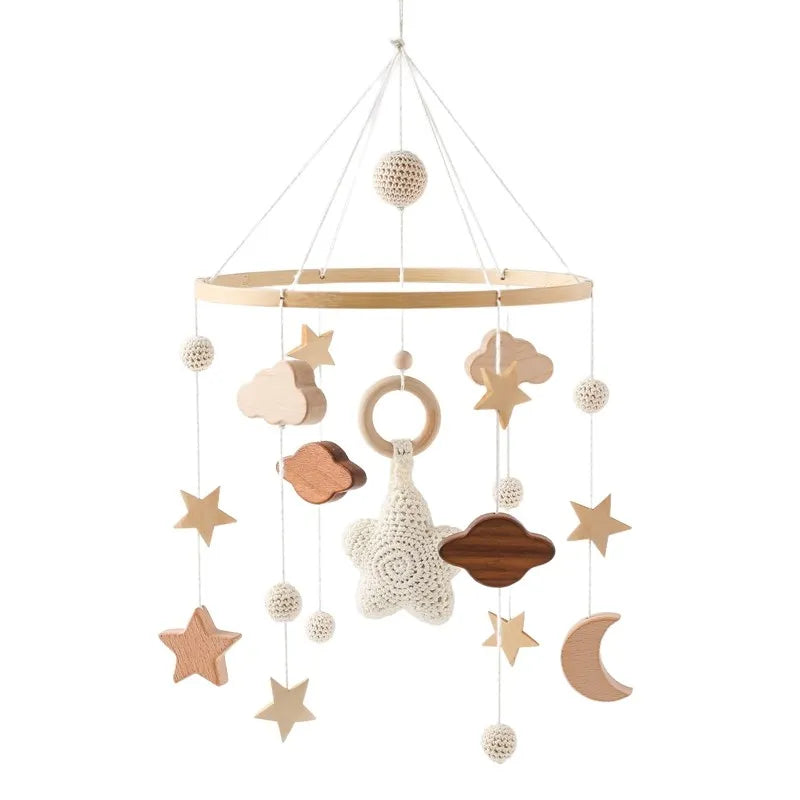 Purilite Select Wooden Baby Crib Mobile | Crochet Star Hanging Bed Bell | Nursery Rattle Decoration | Newborn Comfort Toy